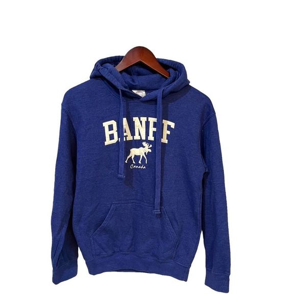 JPT Classics purple long sleeve kangaroo pouch drawstring hood moose on front XS - Picture 1 of 11